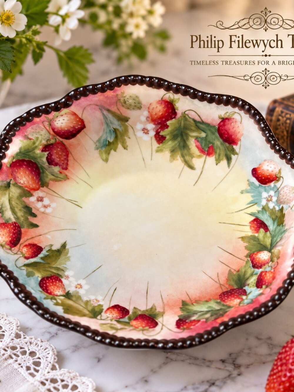 DDB-10--Antique French Limoges D&C Porcelain Strawberry Bowl Victorian Hand Pain